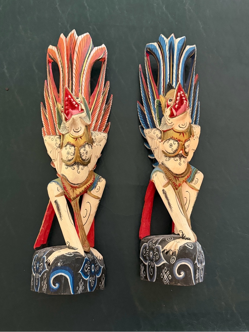 Hand-Carved Wooden Balinese Garuda Wall Art - Red & Blue